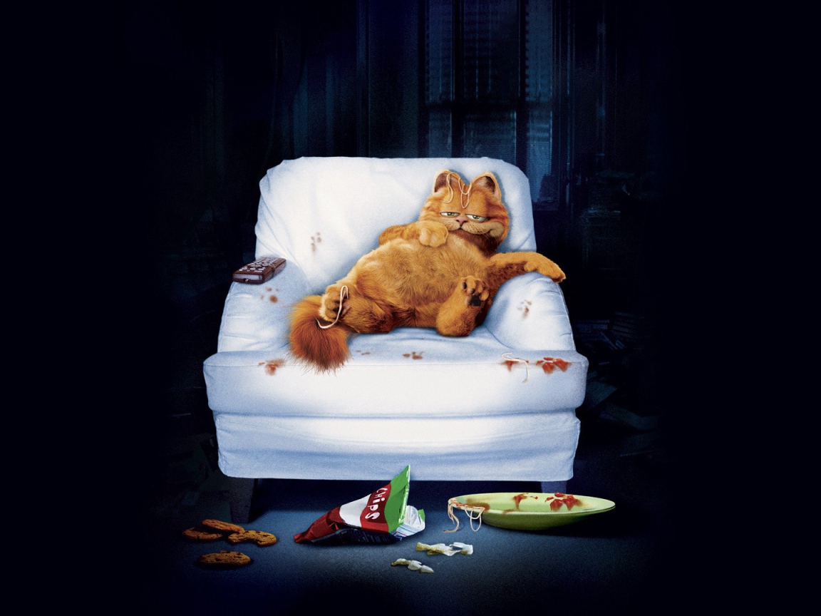 Неряшливый Гарфилд на кресле
