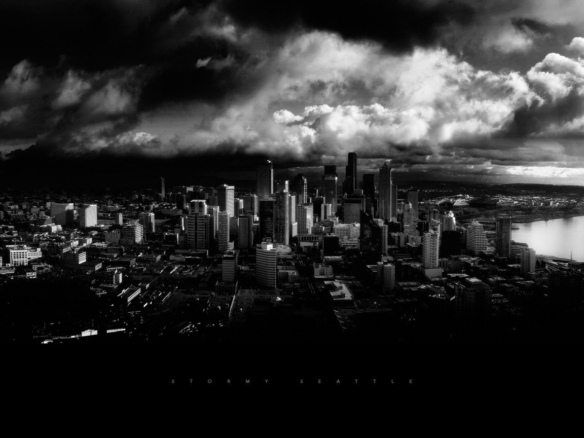Черно белое фото города Сиэтл