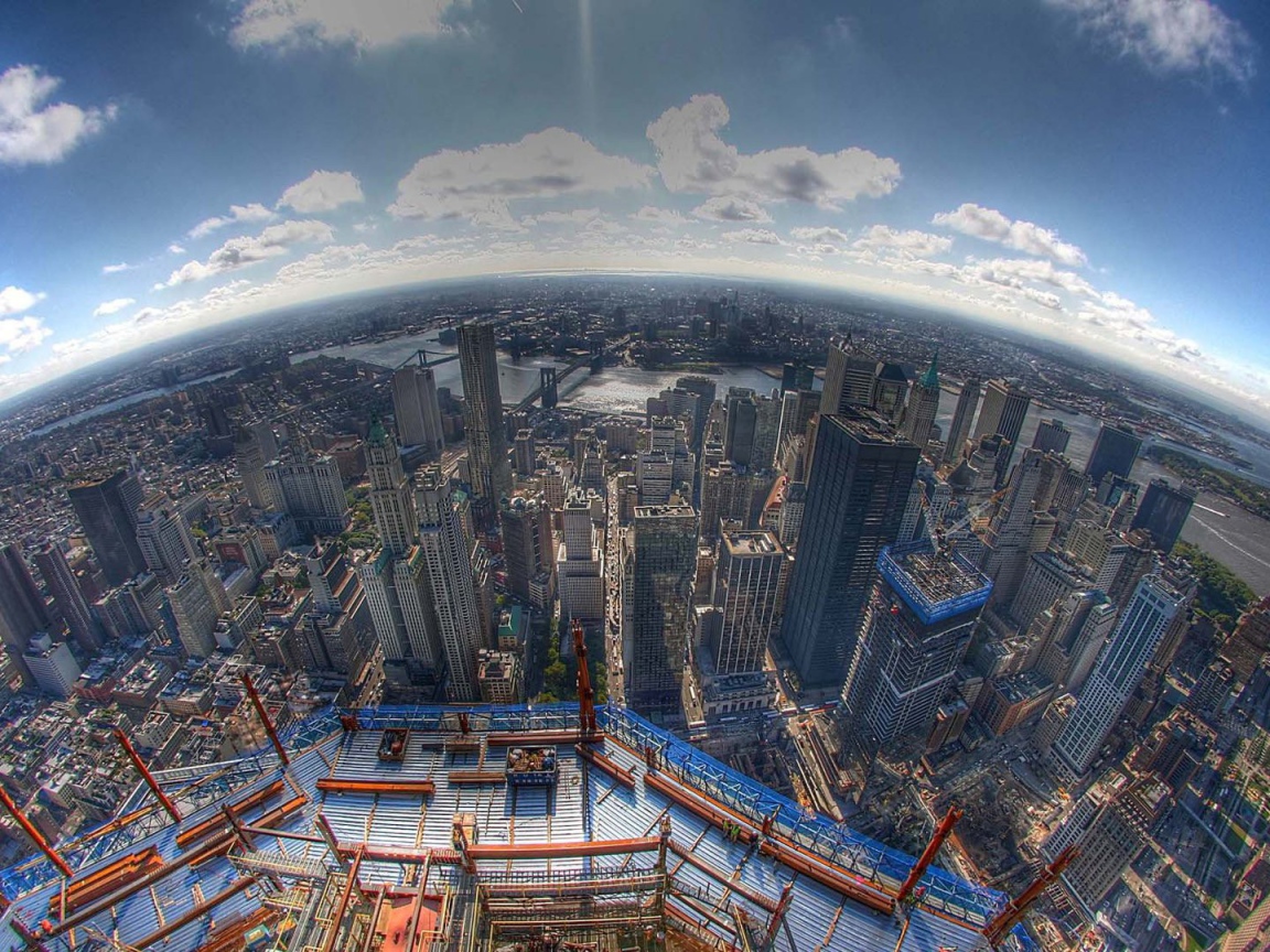 Панорама Нью-Йорка через линзу рыбий глаз