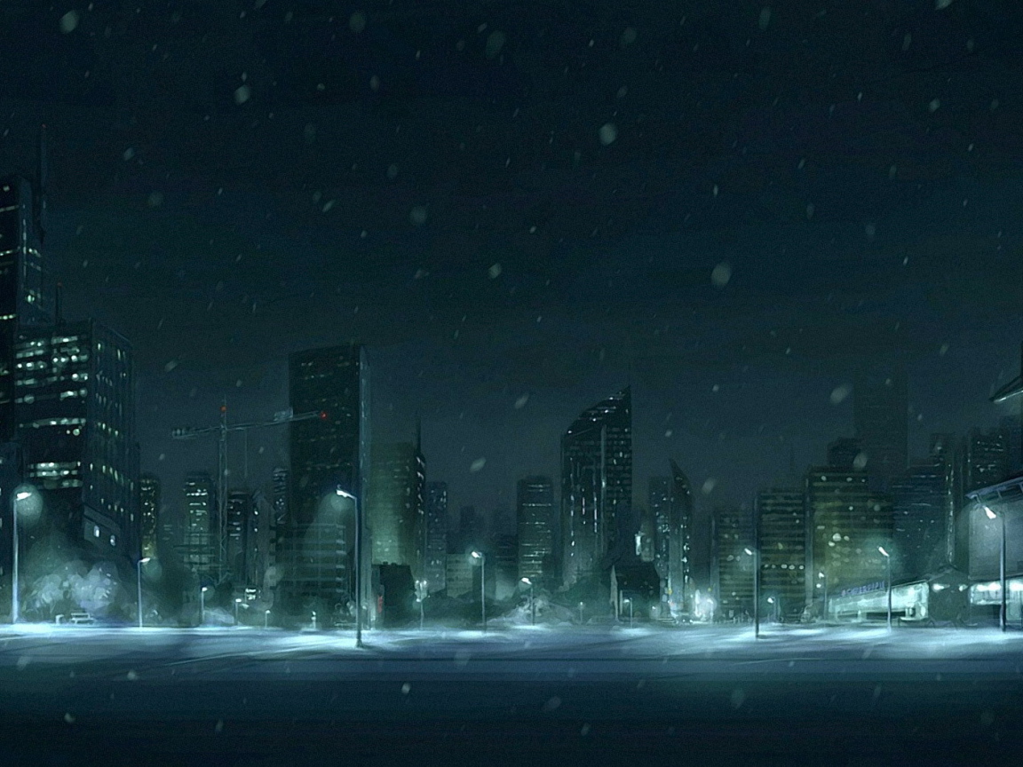 Снег в ночном городе