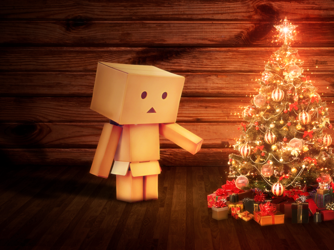 Картонный человечек празднует Рождество