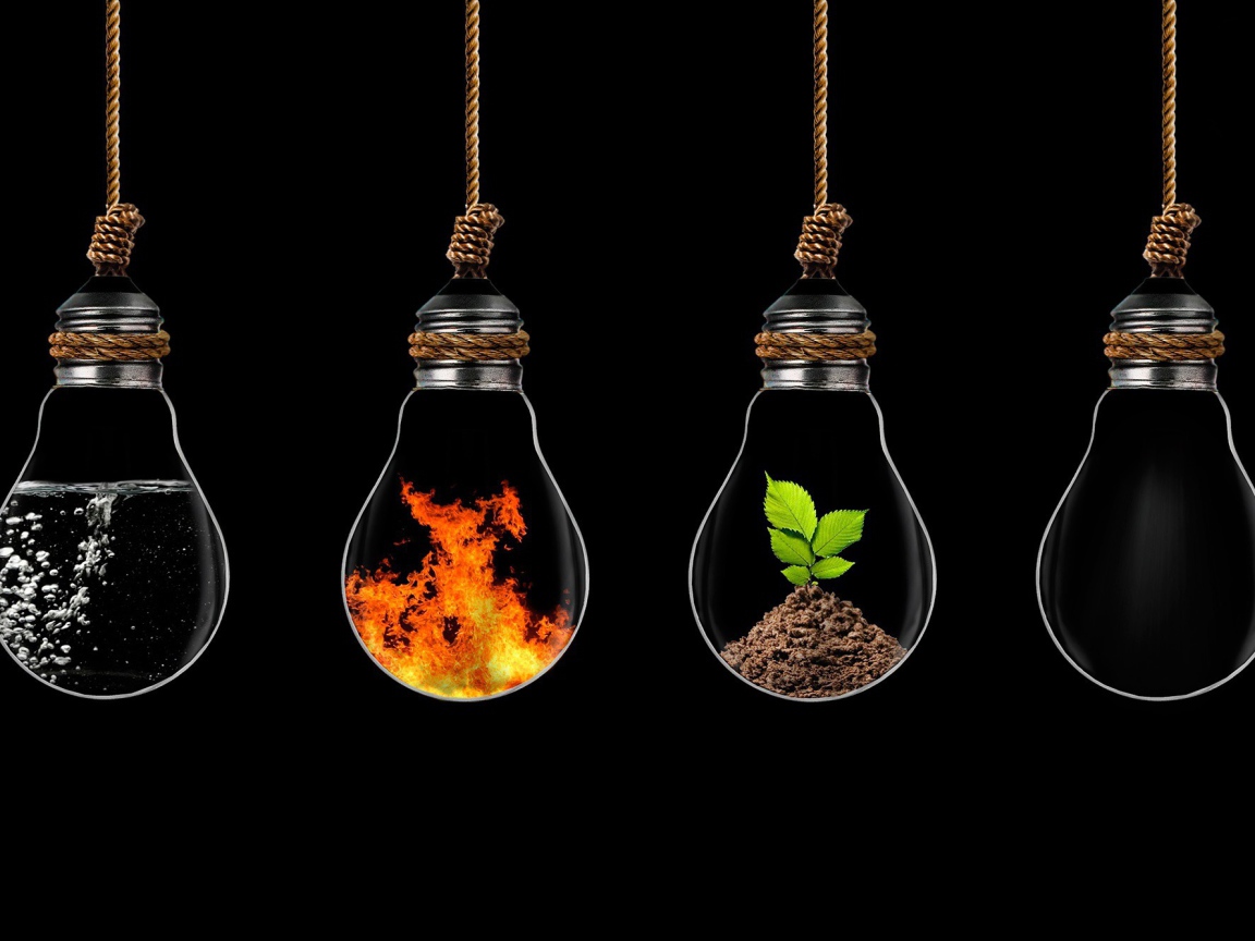 Четыре стихии в лампах на веревочках