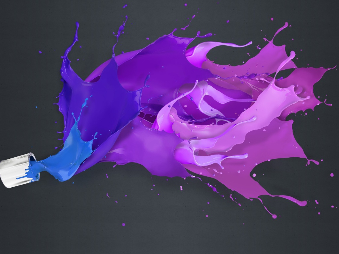 Краска голубого и фиолетового цвета на сером фоне