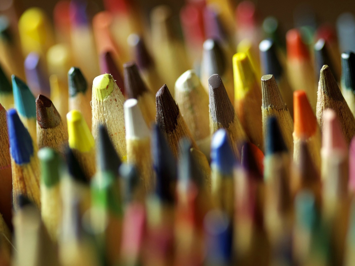Заостренные кончики разноцветных карандашей