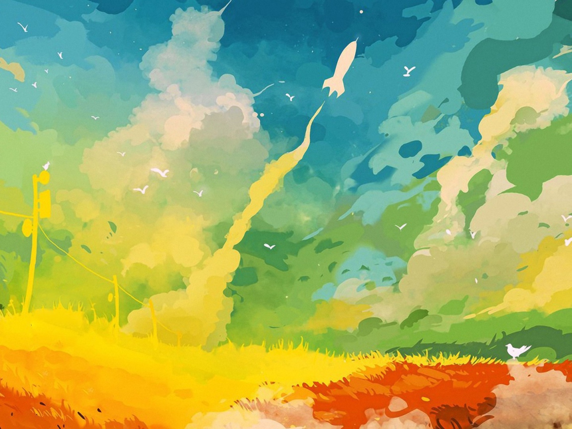 Детский рисунок, полет ракеты