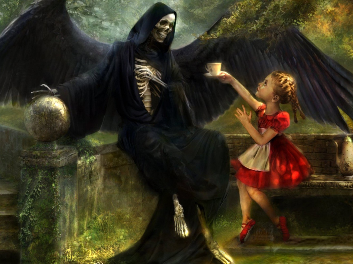 Девочка предлагает Смерти чашку чая 