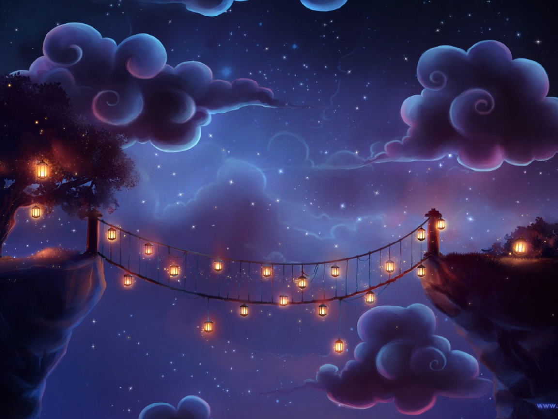 Ночные фонари на мосту