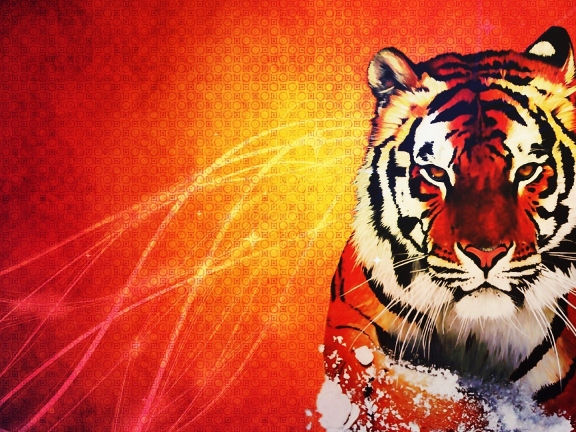 Оранжевый тигр на оранжевом фоне