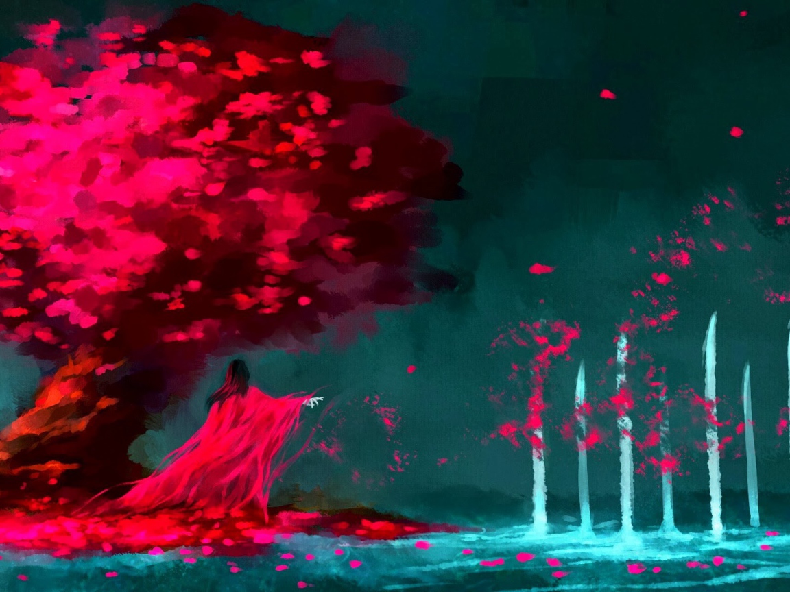 Красная колдунья под деревом, художник NanFe