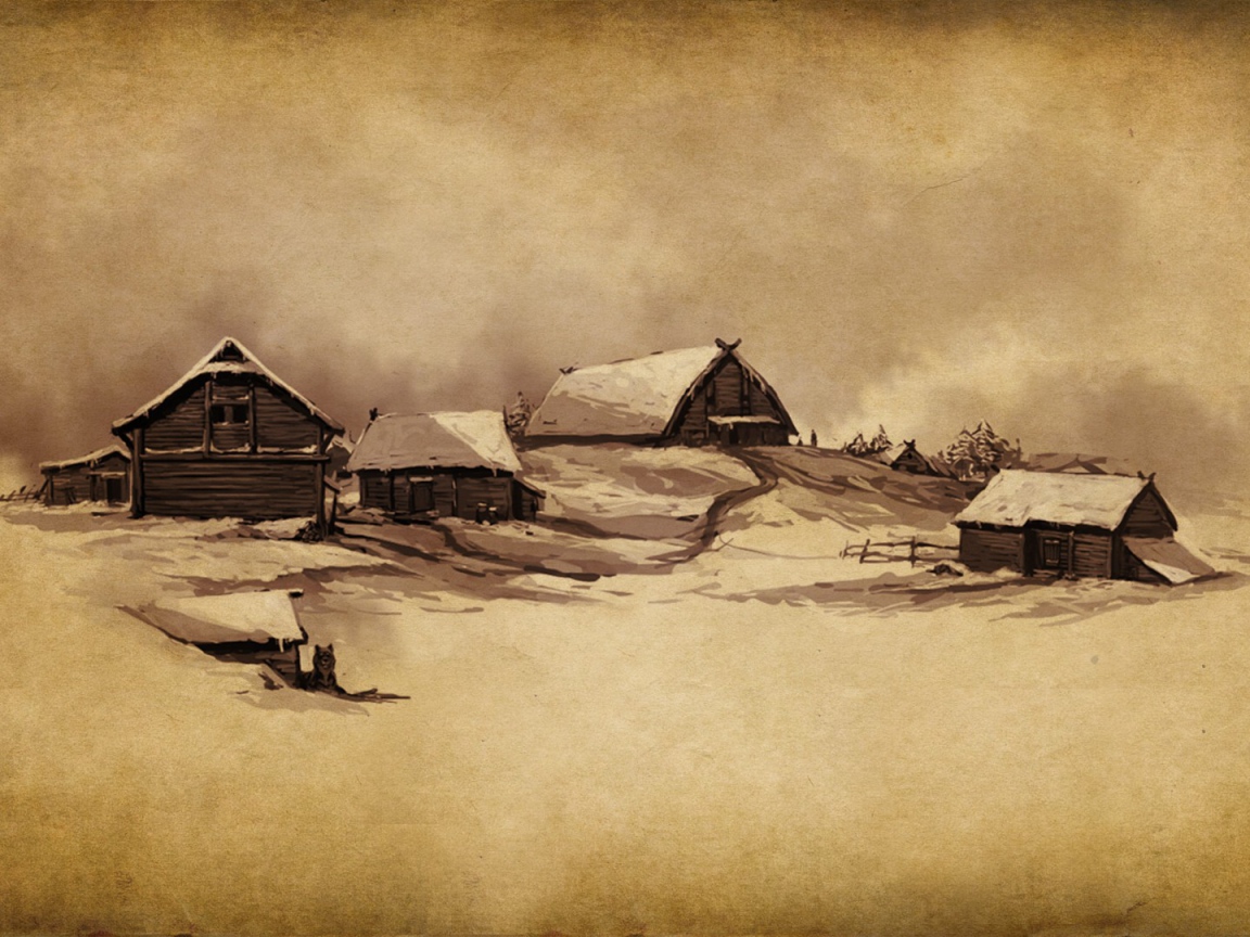 Деревенский пейзаж, рисунок