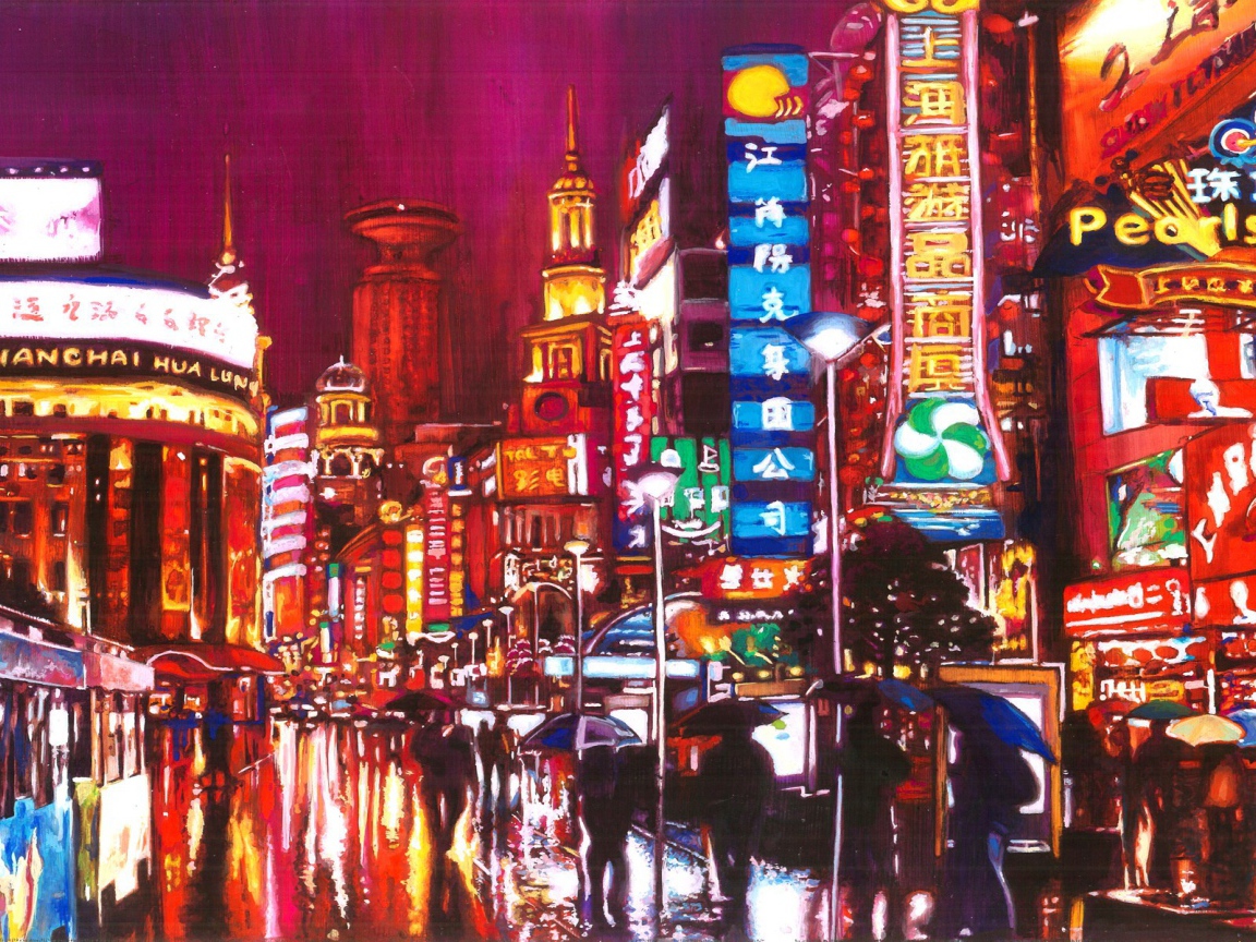 Город Шанхай на картине художника