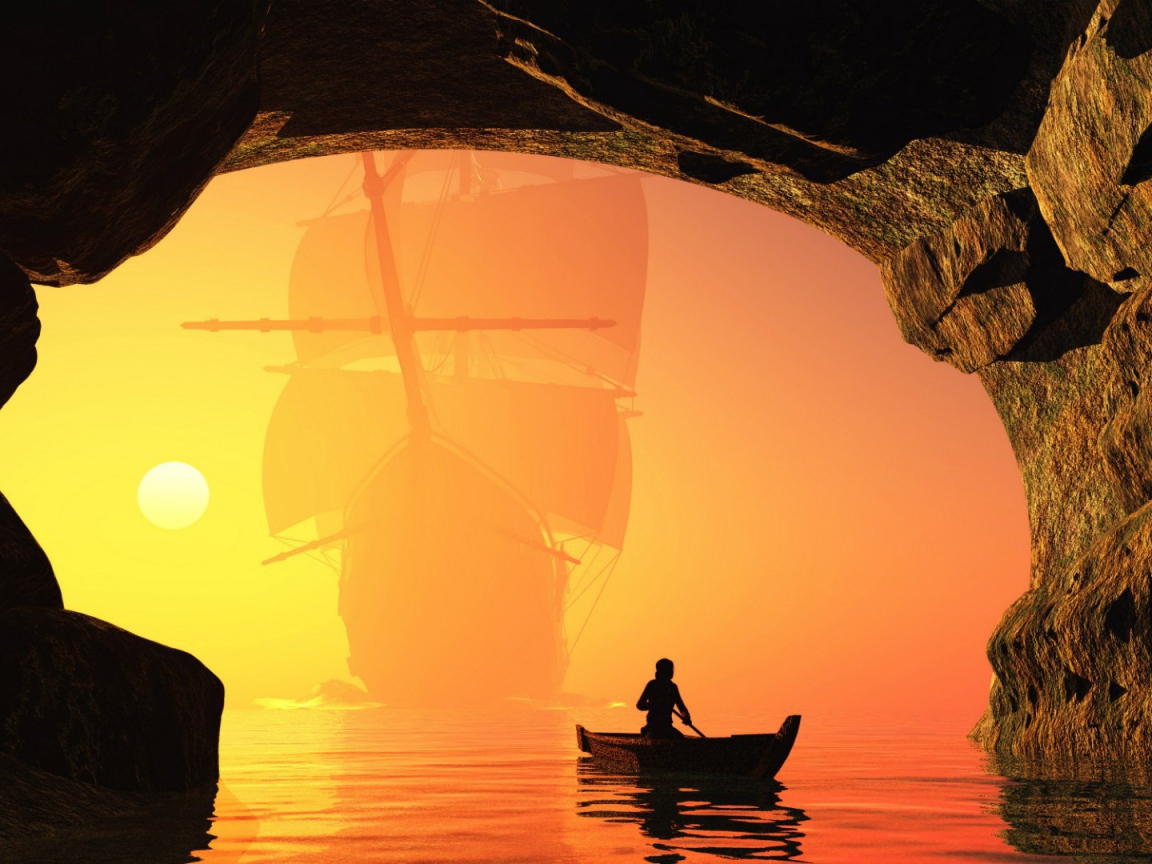 Заход лодки в пещеру