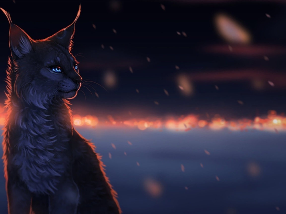 Дикий кот во время снегопада, рисунок