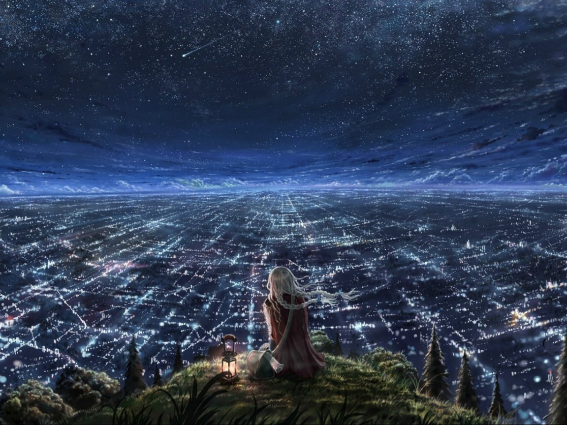 Девушка смотрит на бескрайний город