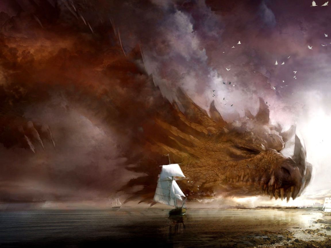 Огромный дракон в море