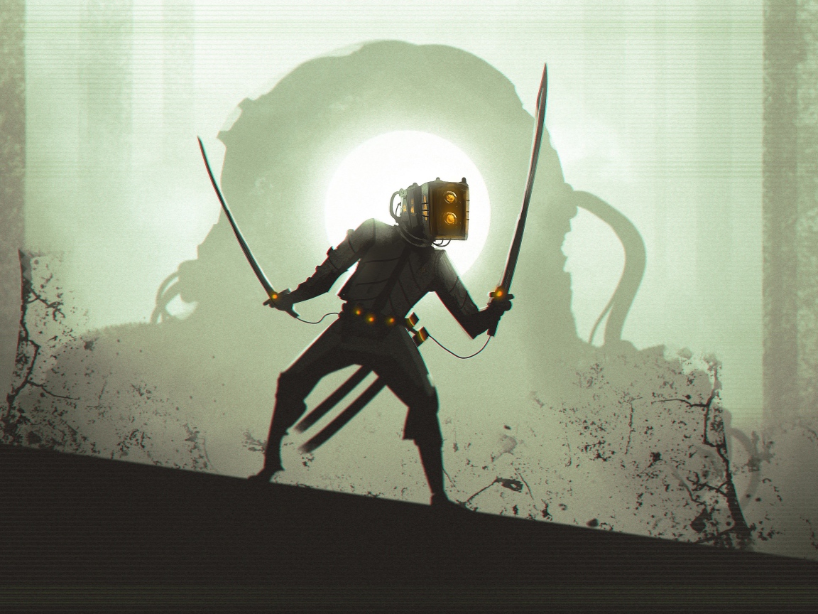 Мужчина с катанами, киберпанк