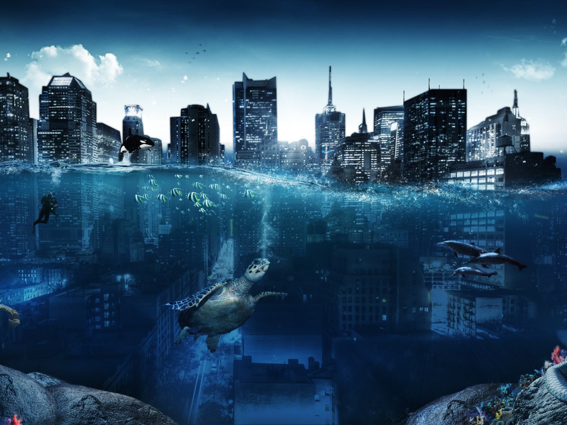 Животные в затонувшем городе