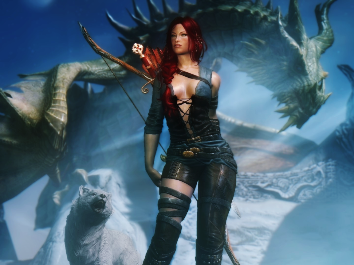 Лучница на фоне дракона, фэнтези