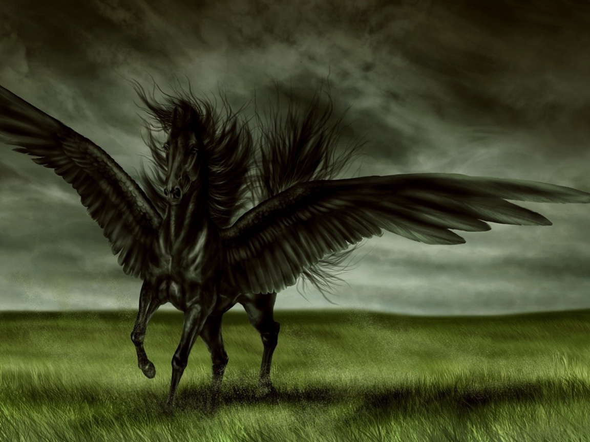 Черный крылатый конь Пегас