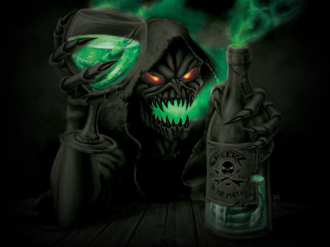 Смерть пьет алкоголь из преисподней