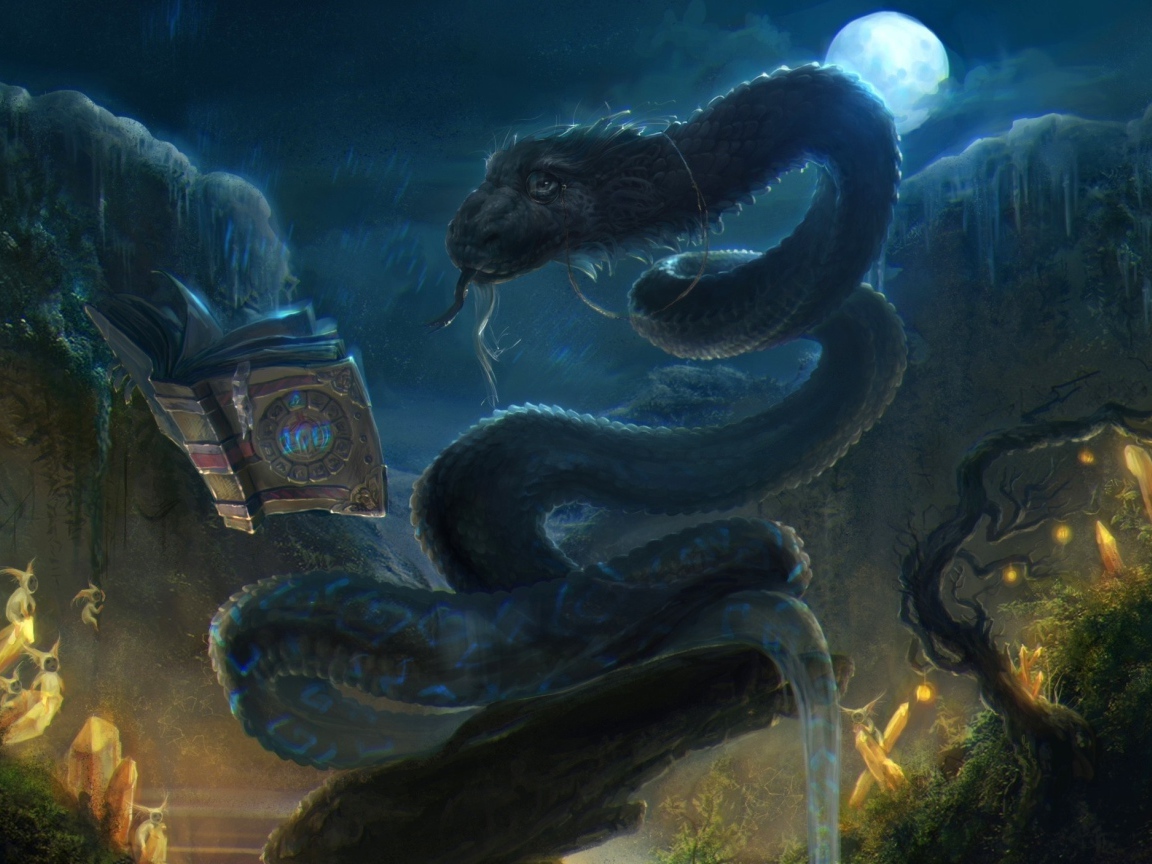 Дракон читает магическую книгу