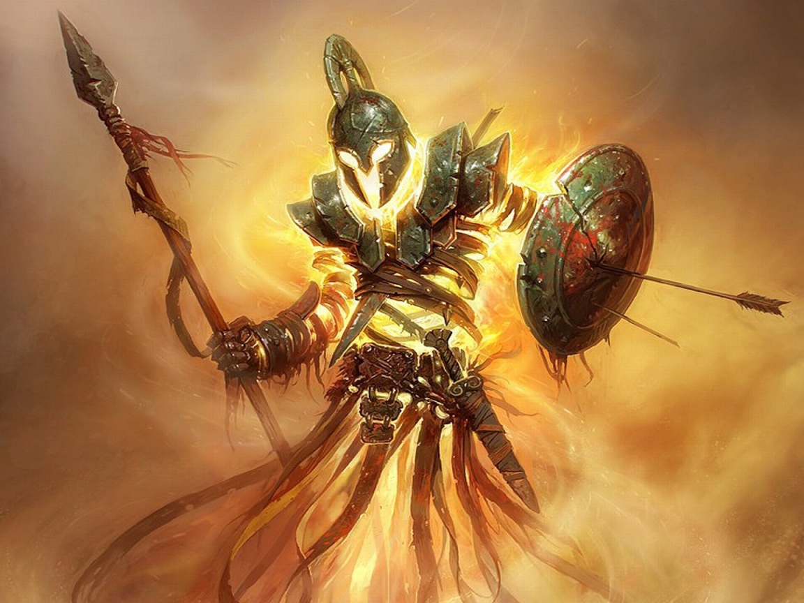 Огненный воин в греческих доспехах