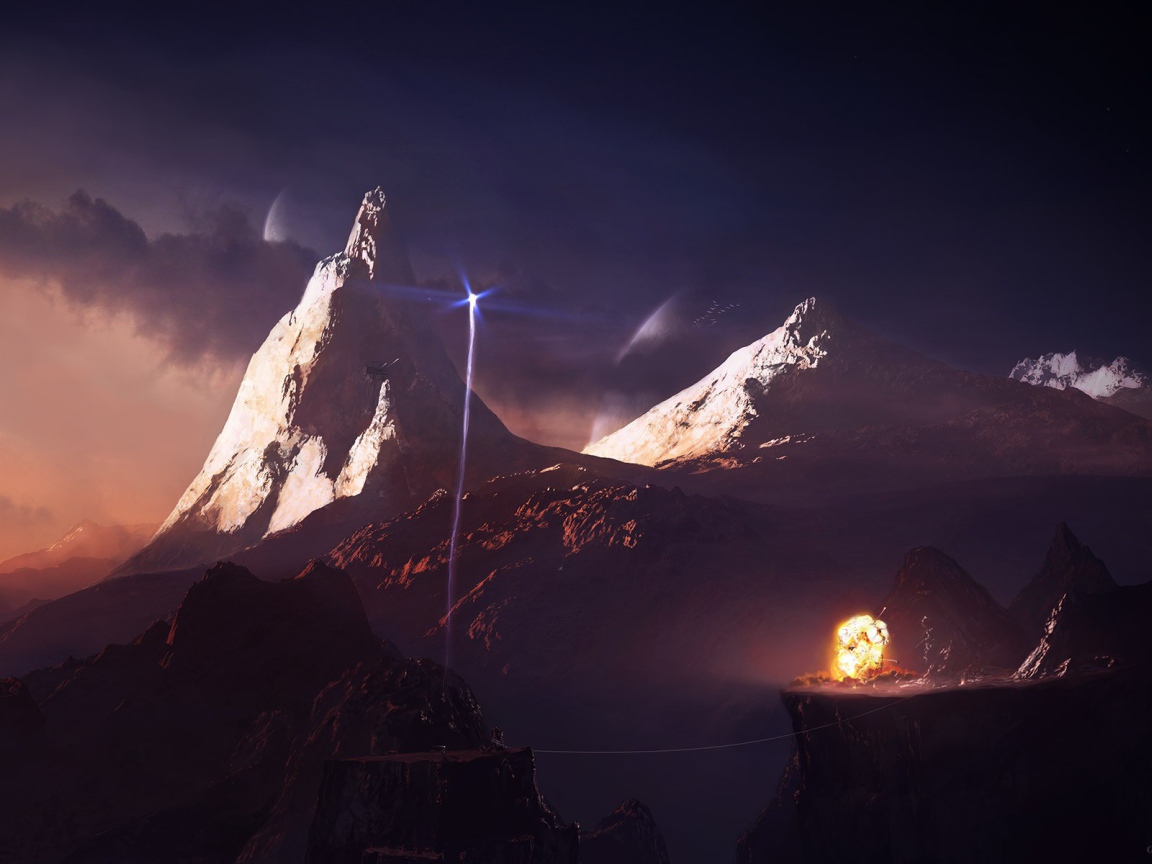 Вспышка на площадке в горах