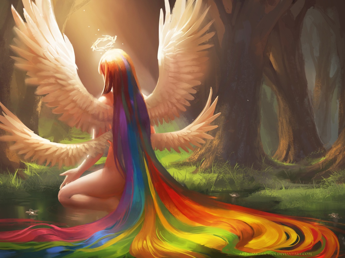 Лесная фея с радужными волосами
