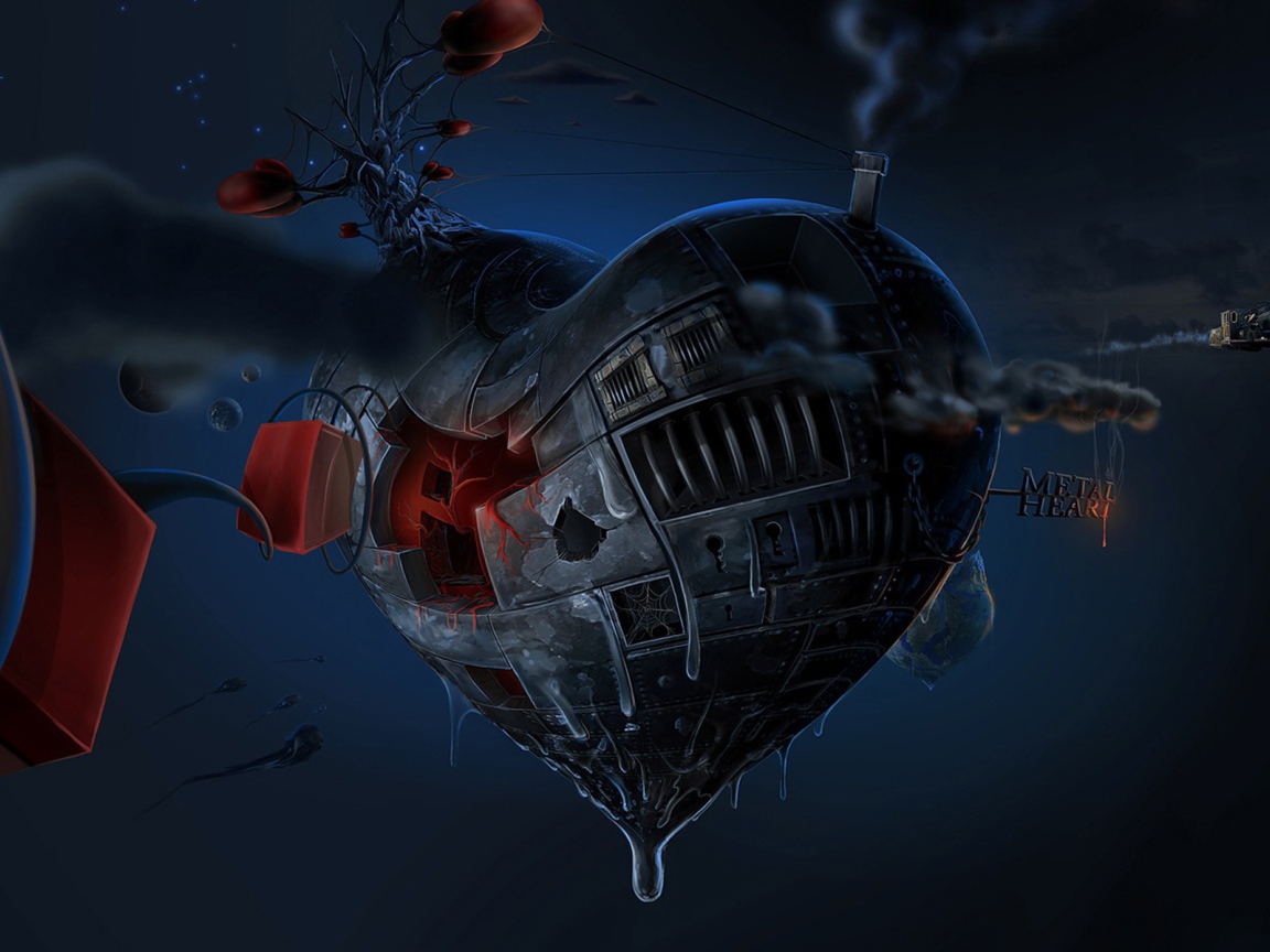 Железное сердце парит в невесомости