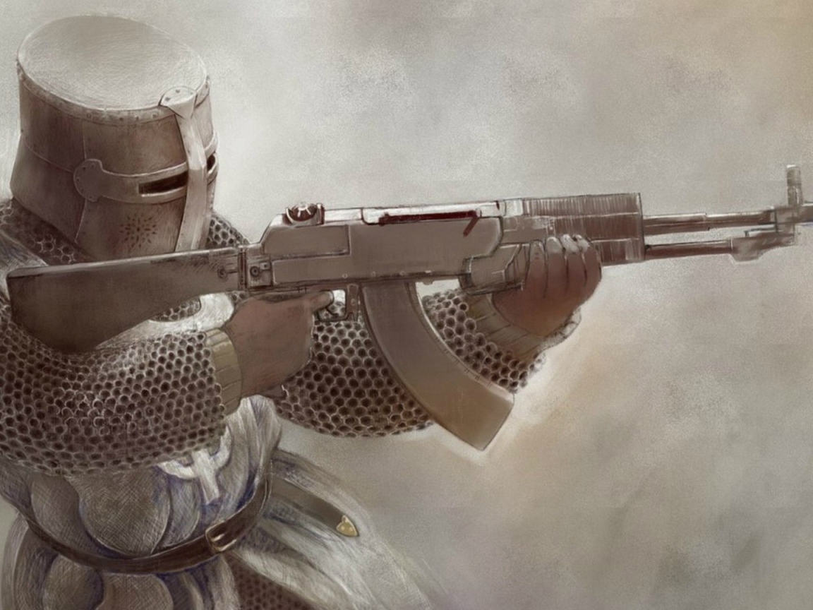Рыцарь с автоматом в руках