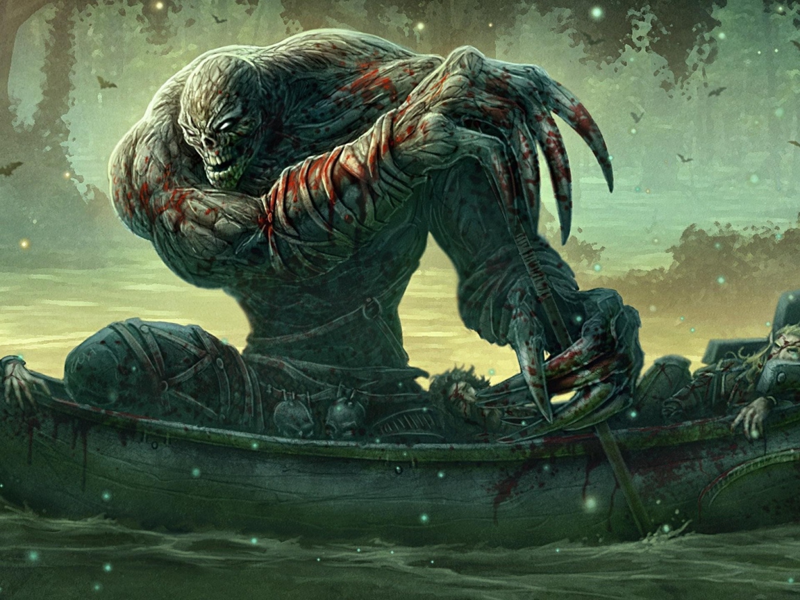 Монстр в лодке на реке