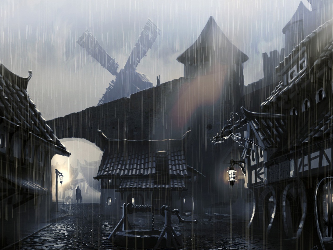 Дождь в старой деревушке