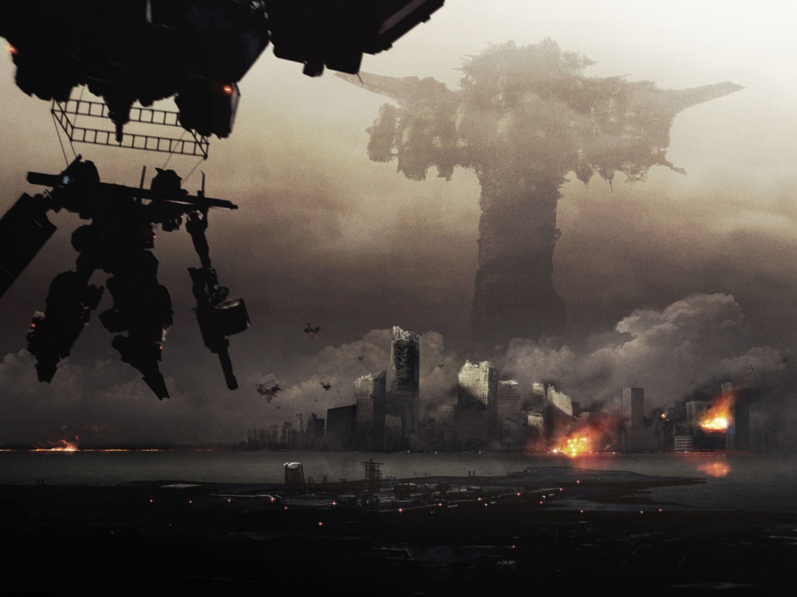 Робот во время войны в мегаполисе