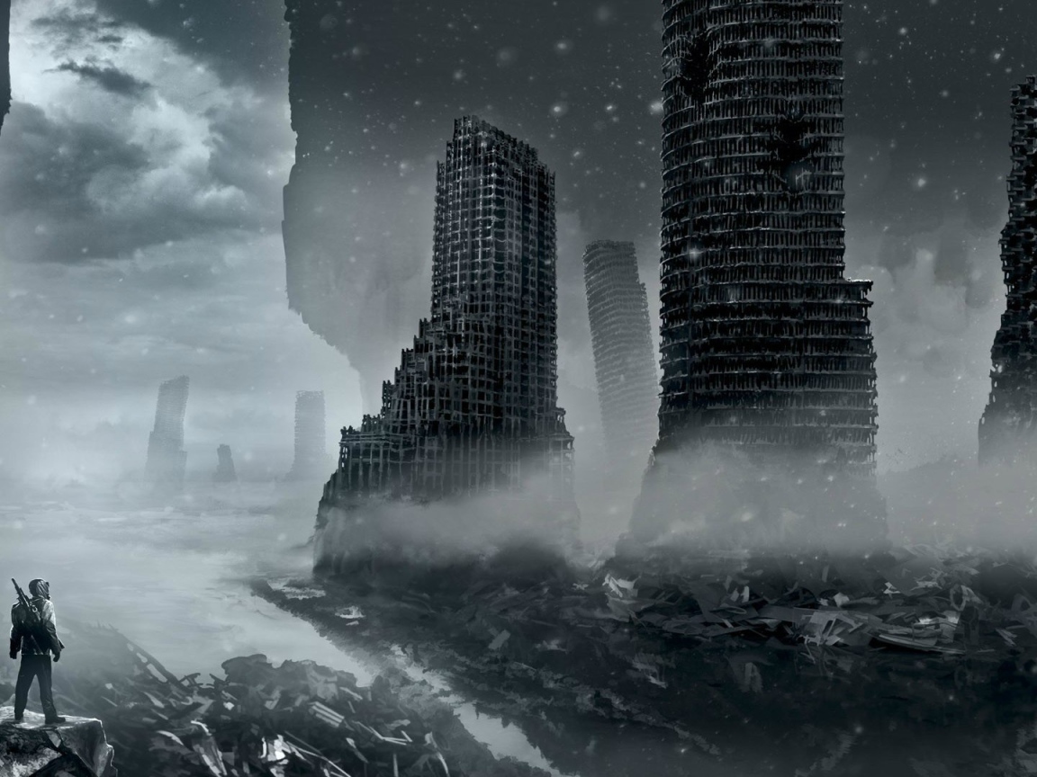 Руины небоскребов после бомбардировки