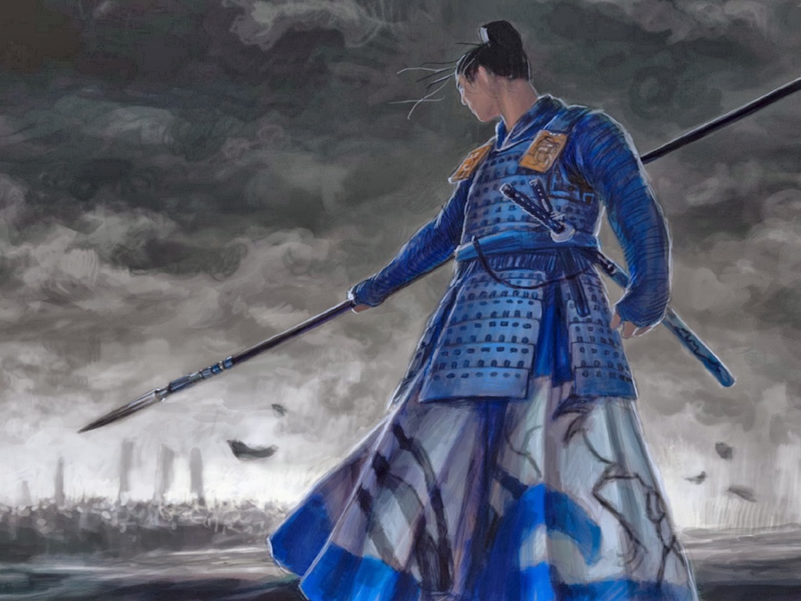 Самурай в синей одежде