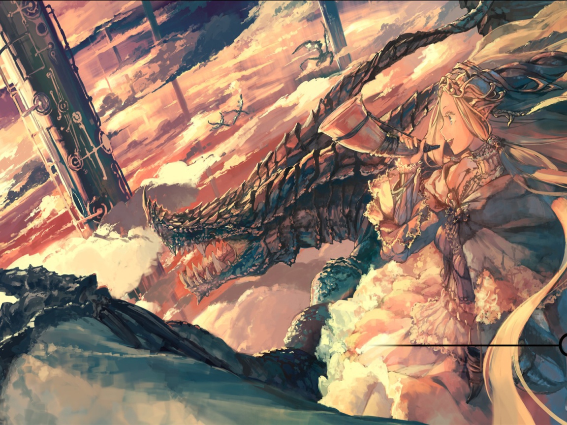 Девушка управляет драконом с помощью рога