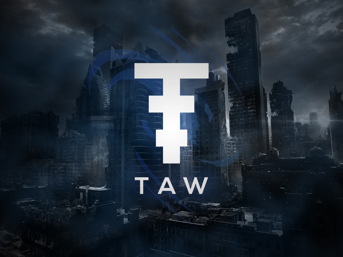 Логотип на фоне разрушенного мегаполиса