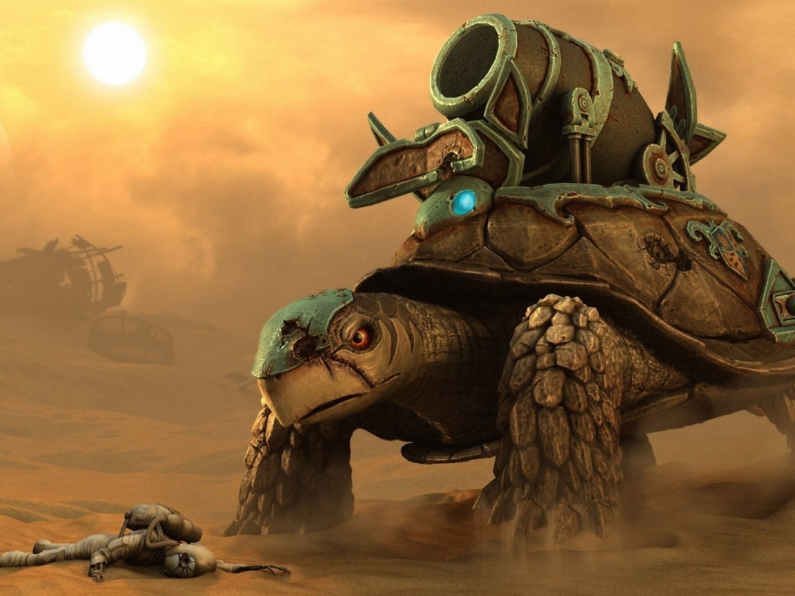 Черепаха с оружием на панцире, фэнтези