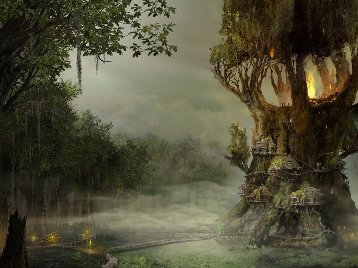 Деревушка на коре исполинского дерева