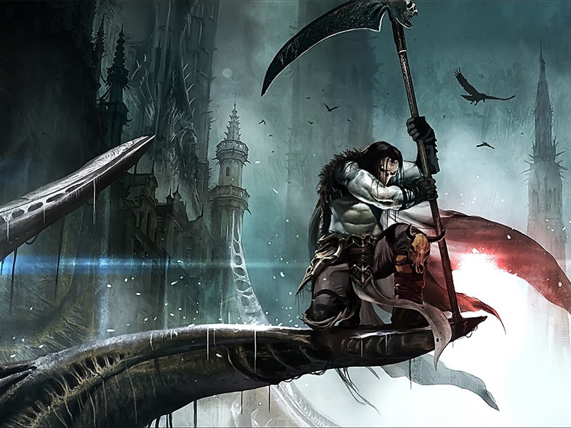 Воин с косой на выступе здания