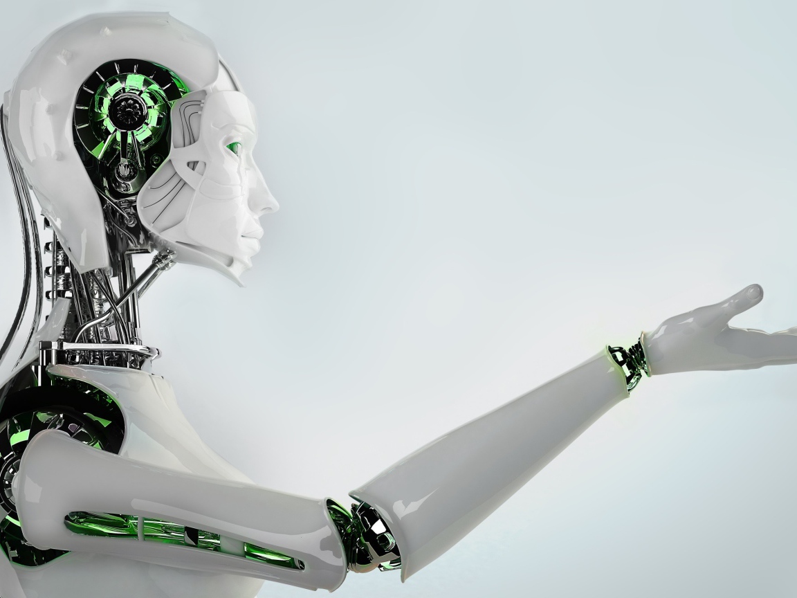 Белый робот с зелеными вставками