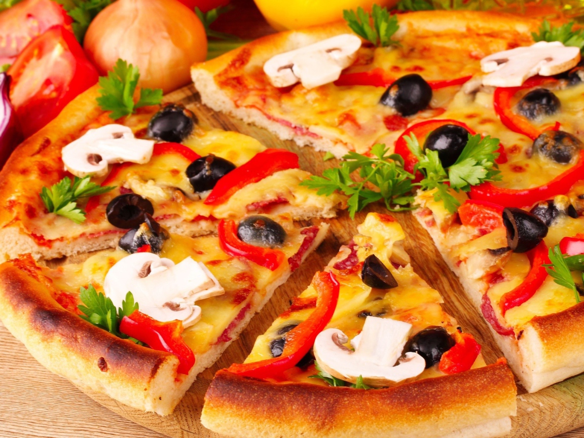 Pizza with mushrooms and peppers