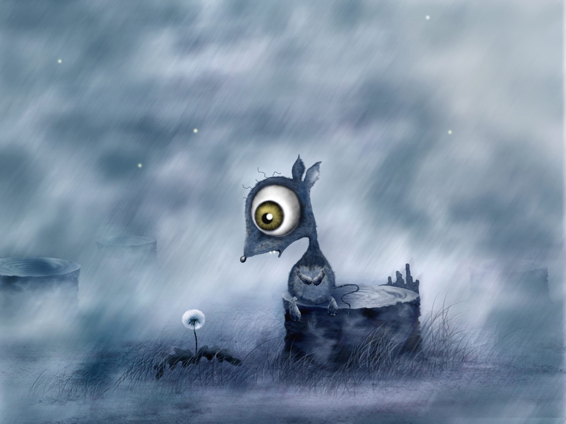 Мышь сидит на пне