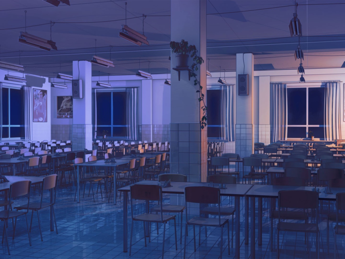 Ночь в столовой в игре Бесконечное лето