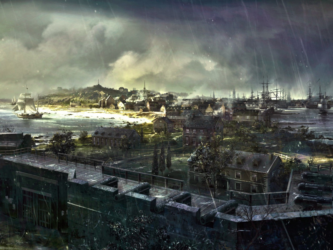 Дождь над городом в игре Assassin's Creed 3