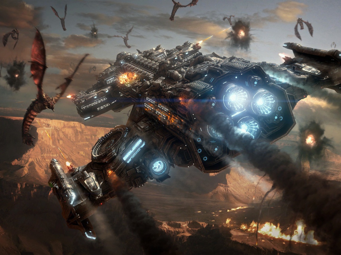 Космическое сражение в игре Starcraft II