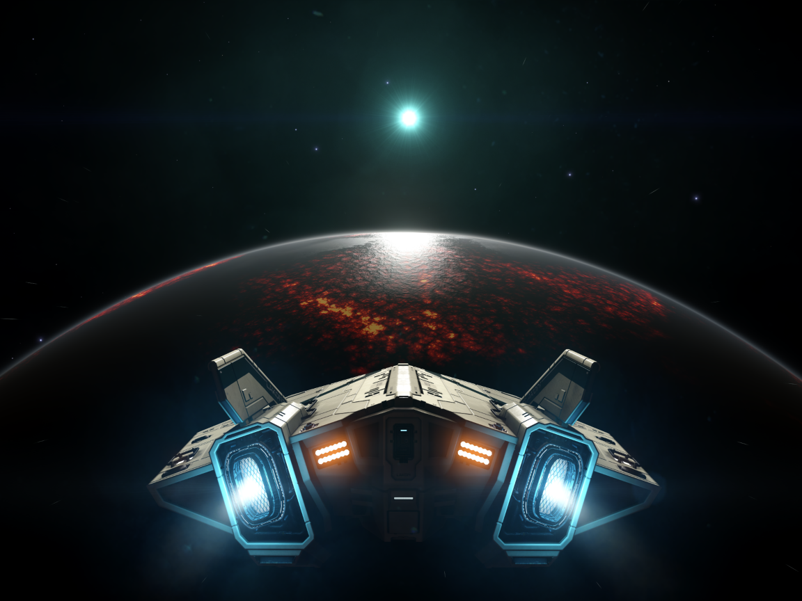Космический корабль перед планетой, игра Elite Dangerous
