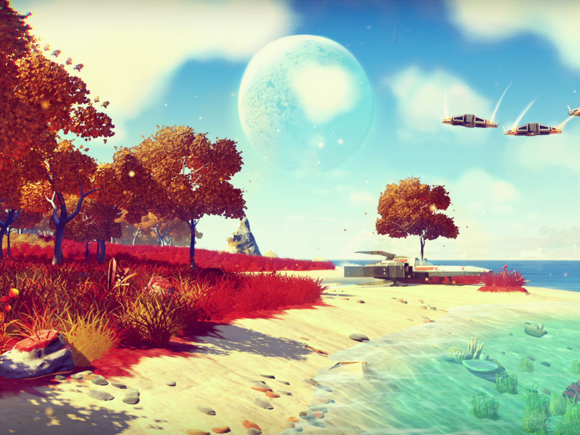 Пляж у моря в игре No Man's Sky