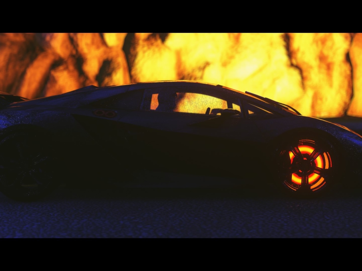 Автомобиль на фоне огня в игре Driveclub