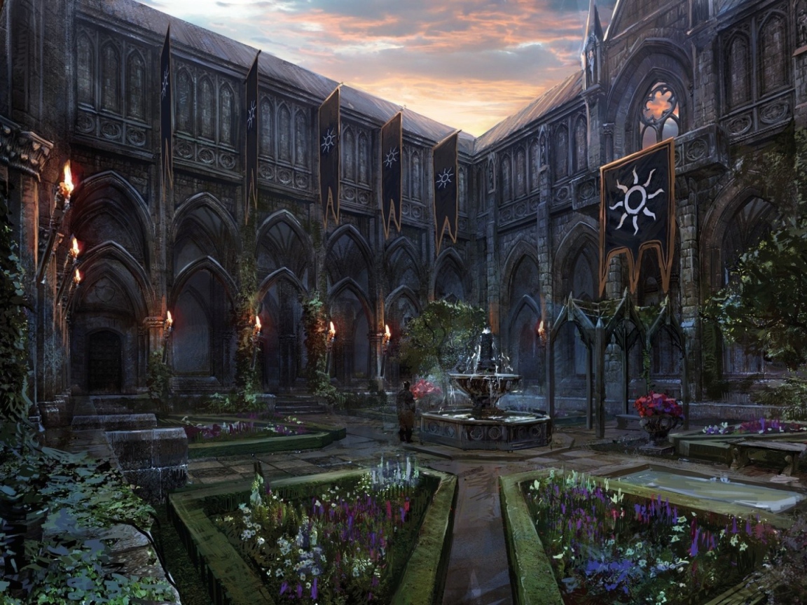 Внутренний двор дворца в игре The Witcher 3 Wild Hunt